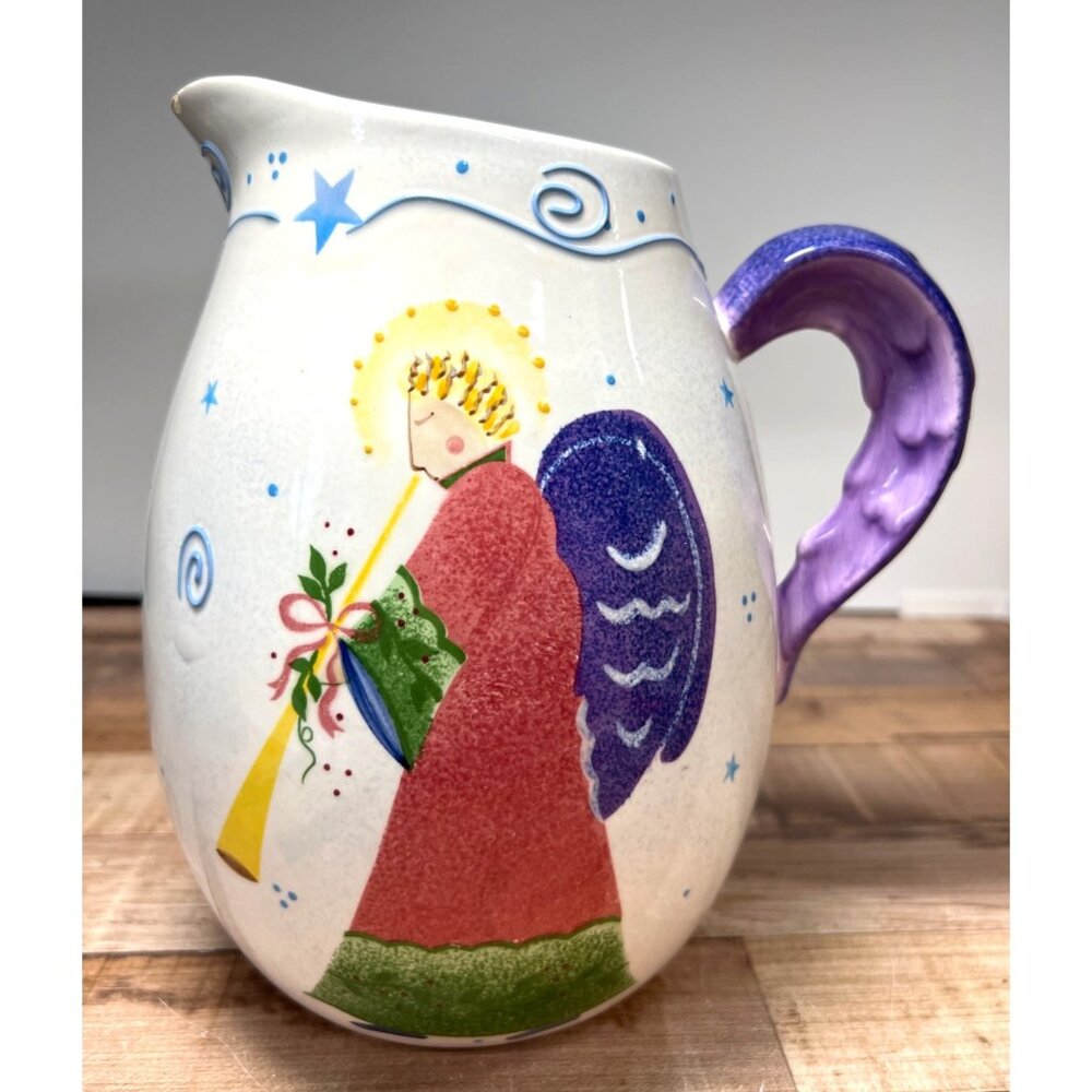 Christmas Blossom Angelica Ceramic Pitcher By Deb Miers  Hand Painted Angel